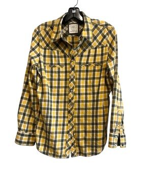 100% Cotton Old Navy Yellow and Gray Plaid Button-Down Shirt